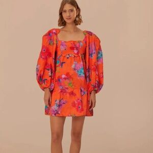 NWT Farm Rio Bouquet Ikat Orange Brocade Long Sleeve Mini Dress SIZE S/M